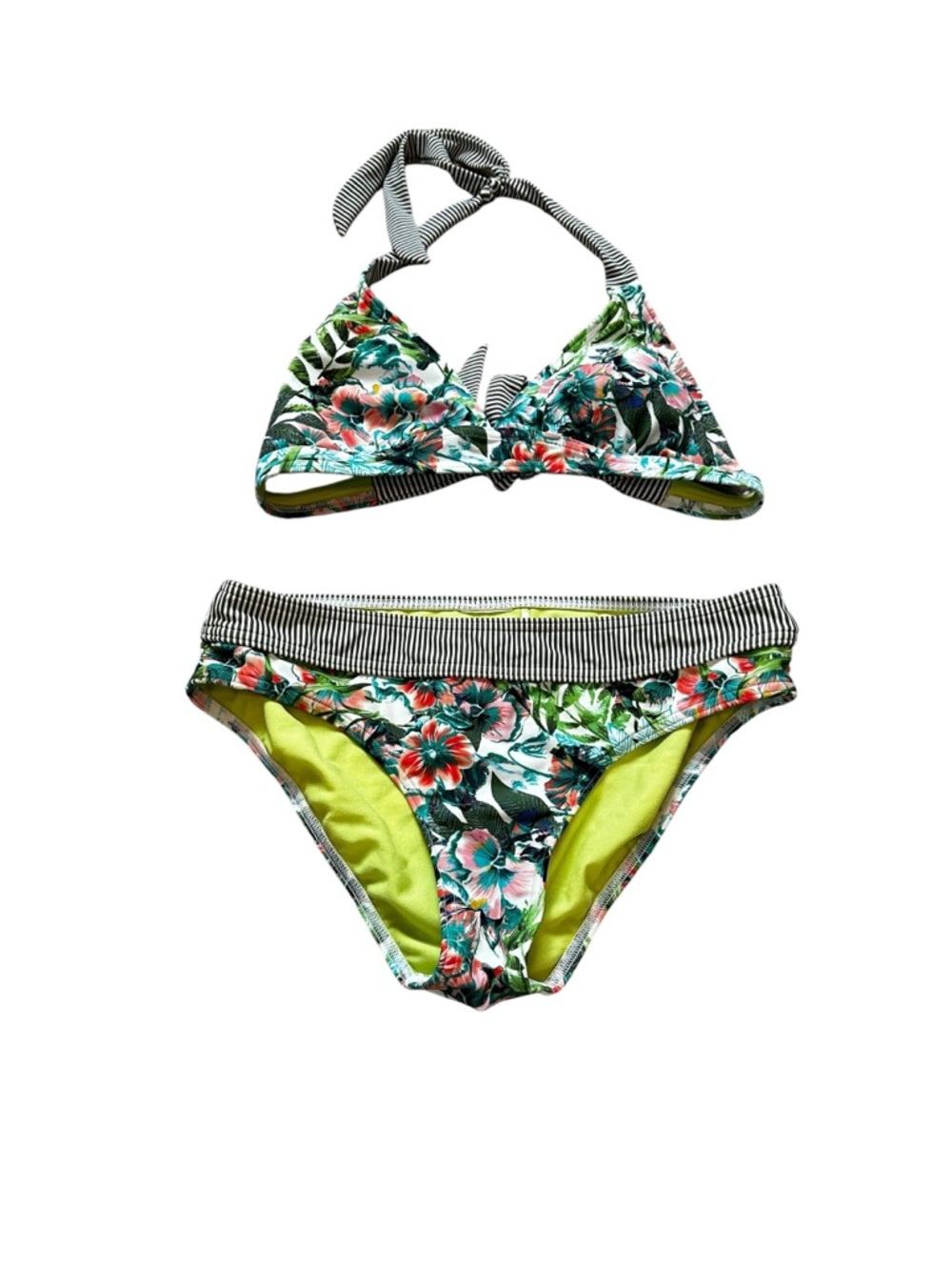 Prana Bikini Tropical Floral Striped Halter Beach Swim Size XS/S